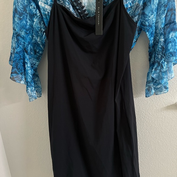 Elie Tahari Dress Rayna Blue Floral Sheer with black liner shell Size 8 NWT - Picture 10 of 12